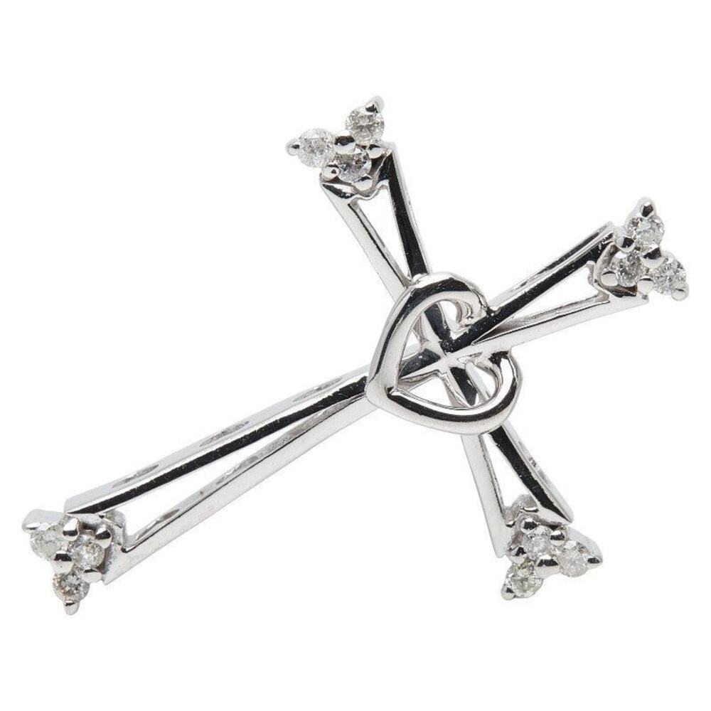 Unbranded Diamond Cross Motif 18K White Gold Pendant Silver